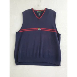 Eddie Bauer EBTEK Sweater Vest Mens Large Blue Red V-Neck Pullover Preppy - Picture 1 of 8