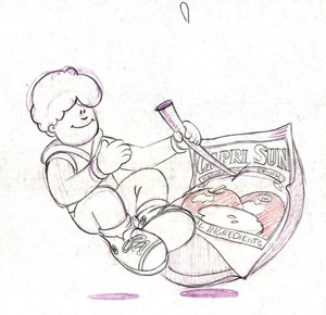 WONDERFUL CAPRI SUN APPLE DRINK HAND-DRAWN ORIGINAL ANIMATION CEL DRAWING - Picture 1 of 2