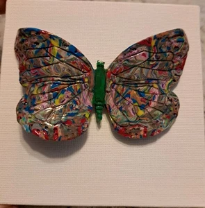 One of a Kind Butterfly Sculpture on white canvas for wall hanging or desk/table - Picture 1 of 9