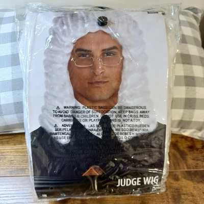 High Court Judge Wig With Glasses Colonial Long White Curly Bach Lawyer Costume - Image 1 of 4