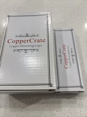 Copos e colheres de medição de aço inoxidável folheados a cobre CopperCrate novos em caixas - Imagem 1 de 4