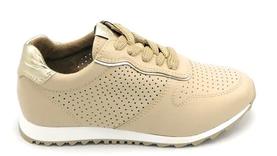 Tamaris 23614-20 sneaker pelle traforata beige laminato platino fondo gomma T Foto 1 de 4