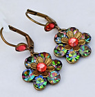 Michal Negrin Earrings and Watermelon Swarovski Crystals Flower Orange NWT Gift