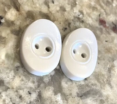 14mm X 11mm X 10 Pc White Shiny Oval Sunk / Raised 2 Hole Plastic Dress Buttons - Image 1 of 4