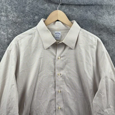 Camisa de vestir Brooks Brothers para hombre 18-35 amarilla azul a cuadros abotonada sin planchar Foto 1 de 4