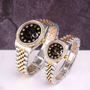 Rolex Set Datejust 26/36mm 18k Gelbgold & Stahl Eis 1.75ct Diamant Schwarz Dial - Bild 1 von 5