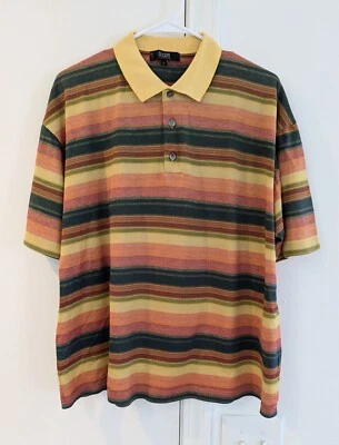 Camisa polo masculina listrada verde amarela laranja colorida Raffi Linea Uomo GG Itália - Imagem 1 de 4