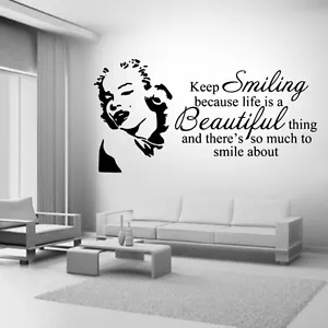 Marilyn Monroe Keep Smiling Wall Art Sticker Mural Decal quote DIY  - Picture 1 of 2