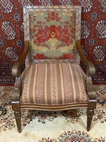 Bergere French Chair Louis xv Style Antique Armchair Vintage Carved Upholstered Cover