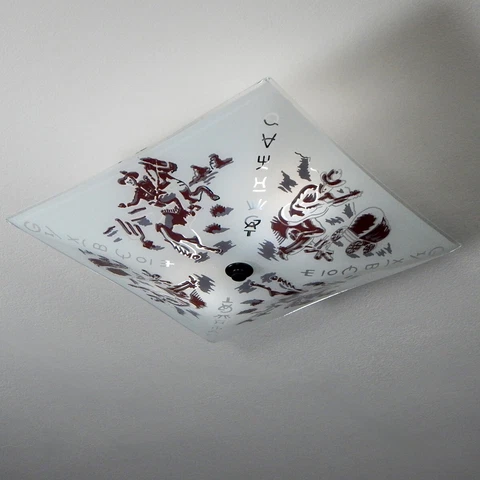 Mid-Century Semi-Flush Ceiling Light. Vintage 1950s Cowboy-Themed Shade Cover