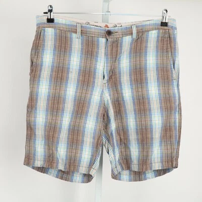 Pantalones Cortos Tommy Bahama Para Hombres 34 Azul Gris A Cuadros Mezcla de Lino Bolsillos Frente Plano * Foto 1 de 4