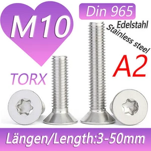 M10 A2 Stainless Steel Torx Countersunk Machine Screws Six Lobe Din 965 4mm-90mm - Picture 1 of 20