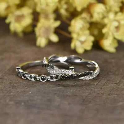 Винтажное свадебное кольцо из оникса круглой огранки 2 карата с покрытием из белого золота 14 карат - Изображение 1 из 4