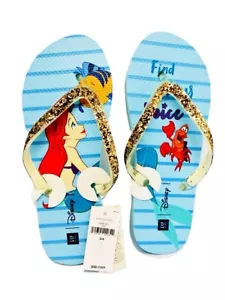 Gap Kids Flip Flops Disney Ariel Aqua Blue Golden Glitter Strap NWT Size 5/6 NEW - Picture 1 of 2
