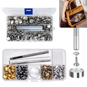 100pcs Leather Craft Rivet Box Double Cap Metal Studs with Pliers Fixing Tools - Picture 1 of 66