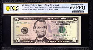 2006 $5 FEDERAL RESERVE NOTE NEW YORK FR.1993-B TOP POP PCGS B SUPERB GEM 69 PPQ - Picture 1 of 4