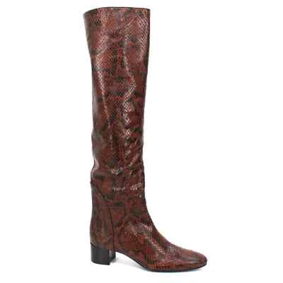 Giuseppe Zanotti Brown Black Snake Embossed Leather Knee High Boots 37.5 Bootie - Image 1 of 4
