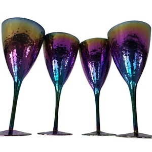 4 Sienna Stem Wine Handmade Rainbow Iridescent Champagne Glasses 380m Barware 9" - Picture 1 of 17