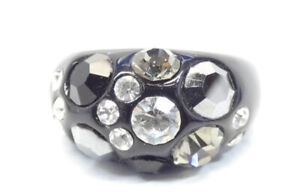 Lia Sophia Flash Dance Black/Clear Cut Crystal Stones Silver Tone Ring Size 9