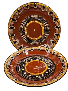 2 Vintage Bulgarische Trojanische Rotware Keramik Handbemalt Salat Dessert Teller 7" - Bild 1 von 7