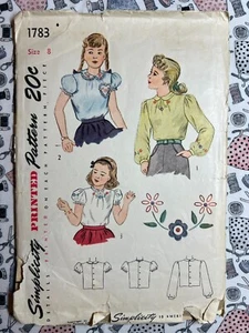 Blusa Simplicity Patrón Costura 1783 Niños y Niñas Talla 8 Corte Completa - Imagen 1 de 4