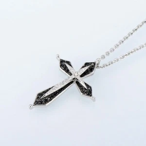 CROSS NECKLACE PENDANT STERLING SILVER 925 VINTAGE CRUCIFIX CREATED SPINEL CZ - Picture 1 of 6
