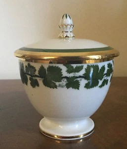 Antiguo azucarero alemán Meissen porcelana sucrier verde hiedra napoleón dorado - Imagen 1 de 8