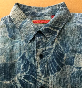 Men's HAVANERA Blu/White Linen /Cotton Hawaiian Short Sleeve Shirt, Size XL/TG. - Picture 1 of 6