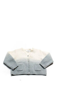Bonpoint Unisex Kids Cashmere Ombre Cardigan Sweater Gray White Size 2