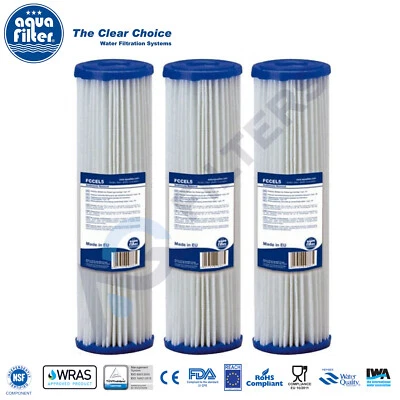 3pk x 10 Micron 10" Pleated Washable Sediment Water Filter Aquafilter FCCEL10 - Image 1 of 2