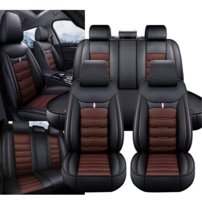 Juego completo de fundas de cojín de cuero marrón y negro para coche Volkswagen 5 Foto 1 de 4