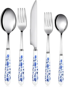 Juego de 5 cubiertos Chinoiserie porcelana azul y blanco de acero inoxidable - Imagen 1 de 6