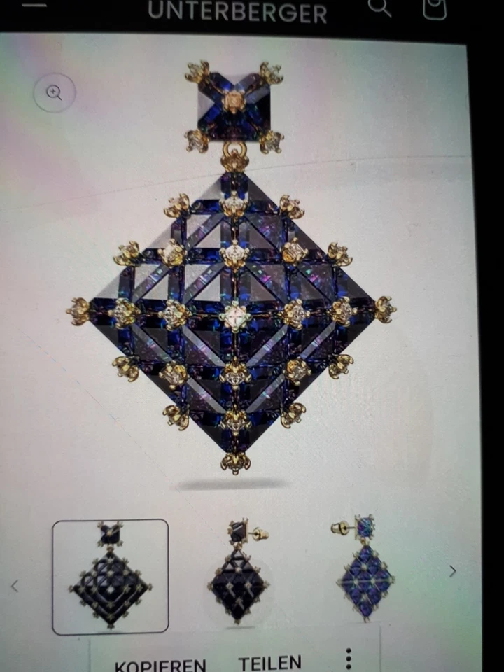 Swarovski Ohrring Pyramide Blau Gold - Bild 1 von 4