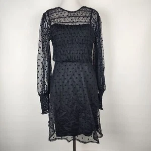 Topshop Black Sheer Polka Dot Long Sleeve Slip Mesh Cocktail Dress Size 6 LBD - Picture 1 of 12