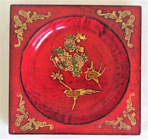 Plato/tazón cuadrado florentina vintage rojo y dorado dorado con aves del paraíso - Imagen 1 de 9