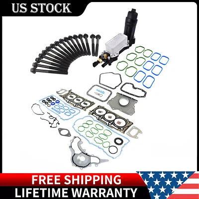 Full Gasket Set+Oil Filter Housing Adapter w/Cooler For Chrysler Dodge Jeep 3.6L - Image 1 of 4