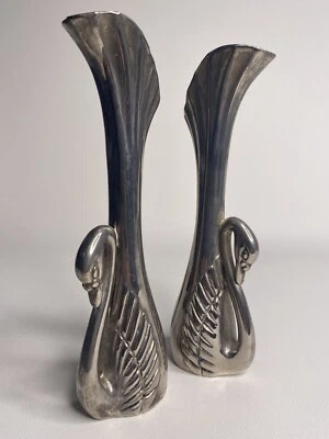 Silver Swan Vases, Solid Sturdy, Plated - image 1 of 4