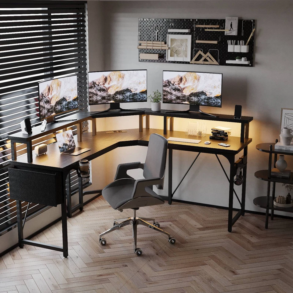 Gunji Gaming Tisch Gaming Schreibtisch L-förmiger Computertisch LED PC Tisch - Bild 1 von 1