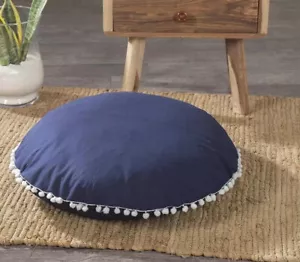 Solid Plain Cushion Case, Round Handmade Cotton Navy Blue Pillows Cover All Size - Picture 1 of 4
