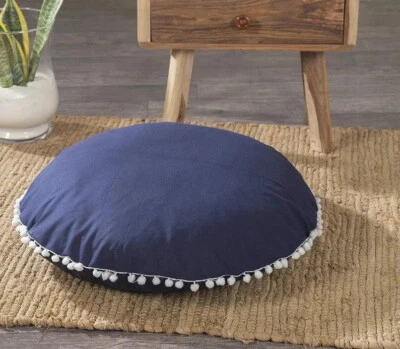 Solid Plain Cushion Case, Round Handmade Cotton Navy Blue Pillows Cover All Size - Image 1 of 4