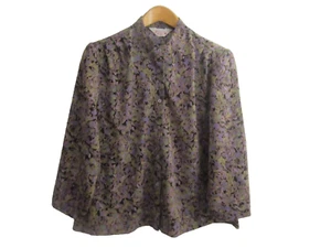 Camisa Top Vintage Hermosa Corazón Para Mujer L Púrpura Verde Floral Manga 3/4 Botón - Imagen 1 de 12