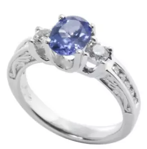 18K White Gold Tanzanite and Diamond Designer Ring TGW 1.80ct size 7 - Picture 1 of 3