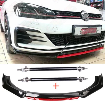 For VW Golf MK5 MK6 MK7 GTI Front Bumper Lip Splitter Chin Spoiler + Strut Rods - Image 1 of 4