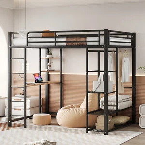 Hochbett Kinderbett Metallbett 140x200 cm mit Schreibtisch, Leiter und Stauraum - Bild 1 von 11