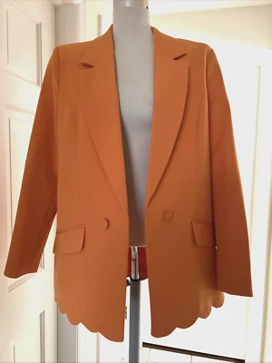 Chaqueta Blazer River Island Crepe Sherbert Naranja Parte Inferior Festoneada Abierta 12 EE. UU. Foto 1 de 4