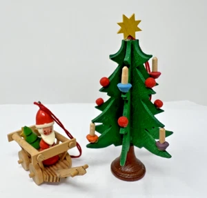 Vintage Christian Ulbricht Wooden Candle Tree & Santa Christmas Ornament Germany - Picture 1 of 12