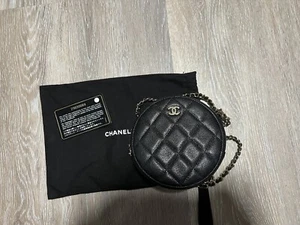 Chanel Miss Coco Round Clutch with Chain Quilted Caviar Calfskin Black Gold Mini - Picture 1 of 10