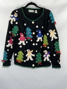 Cárdigan Suéter Navidad Negro Belle Pointe De Colección Vacaciones Mujeres XL Árbol Niños - Imagen 1 de 8