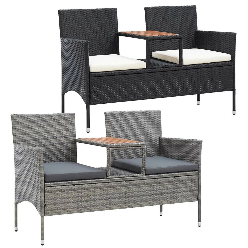 Polyrattan Gartenmöbel Gartenbank Sitzbank mit Tisch & Sitzkissen Sitzgruppe - Bild 1 von 1