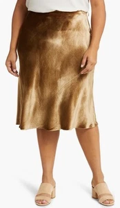 Vince Womens Skirt Plus 2X Gold Shadow Velvet Slip Pull On $465 - Picture 1 of 10